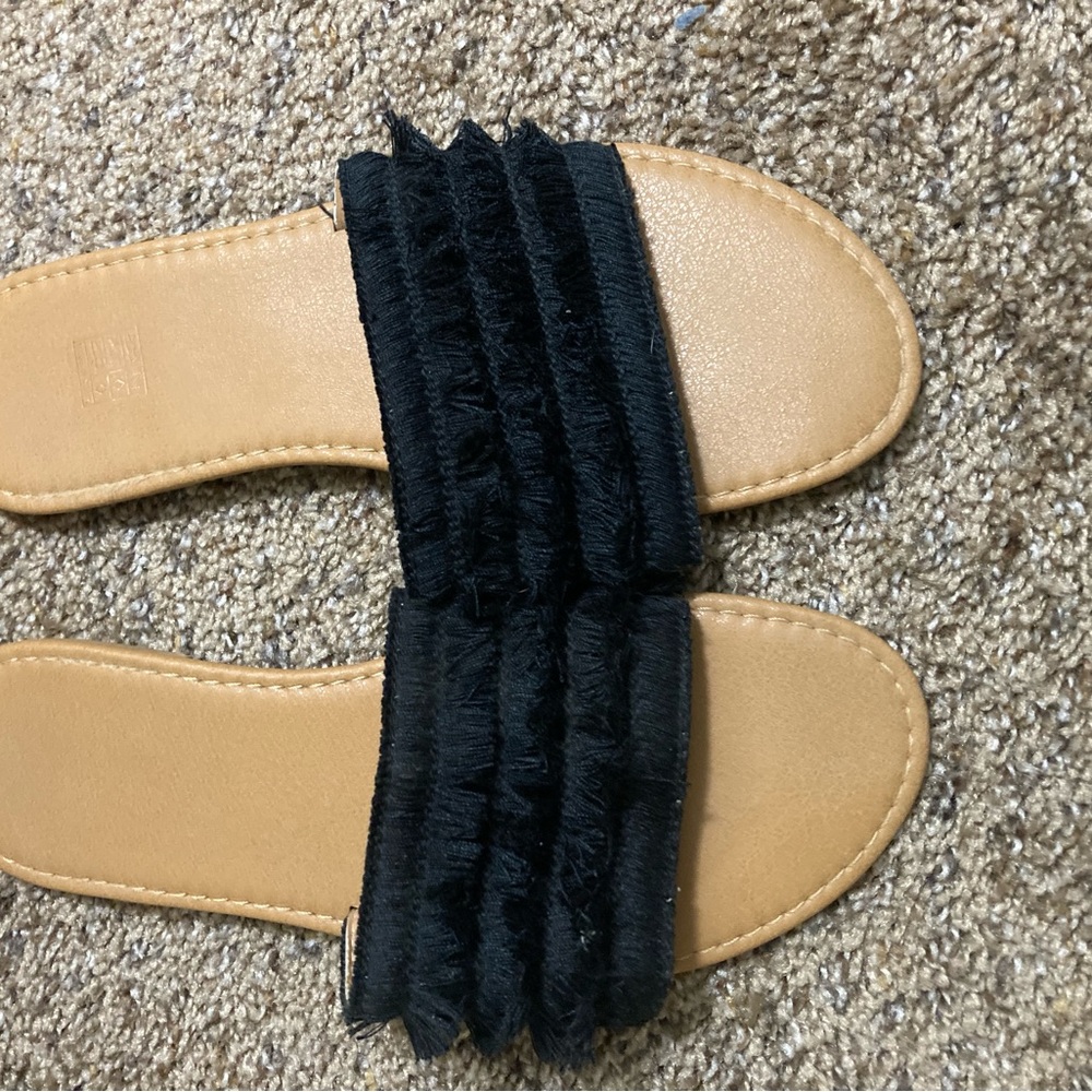 Stylish Black Fringe Slide Sandals